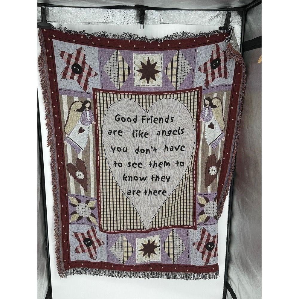 NWT! Collections Etc. Woven Tapestry Throw Blanket Good Friends Are Like Angels
